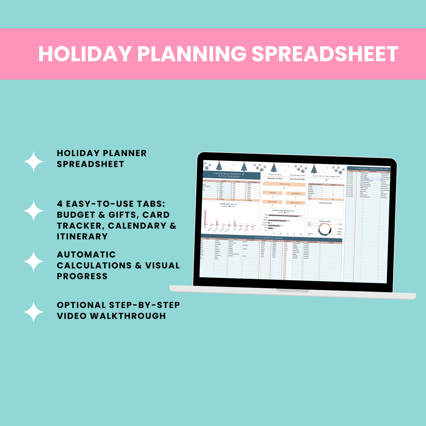 holiday budget and gift tracker spreadsheet