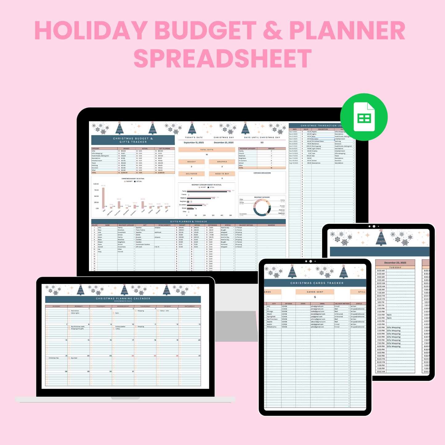 Holiday gift tracker spreadsheet template