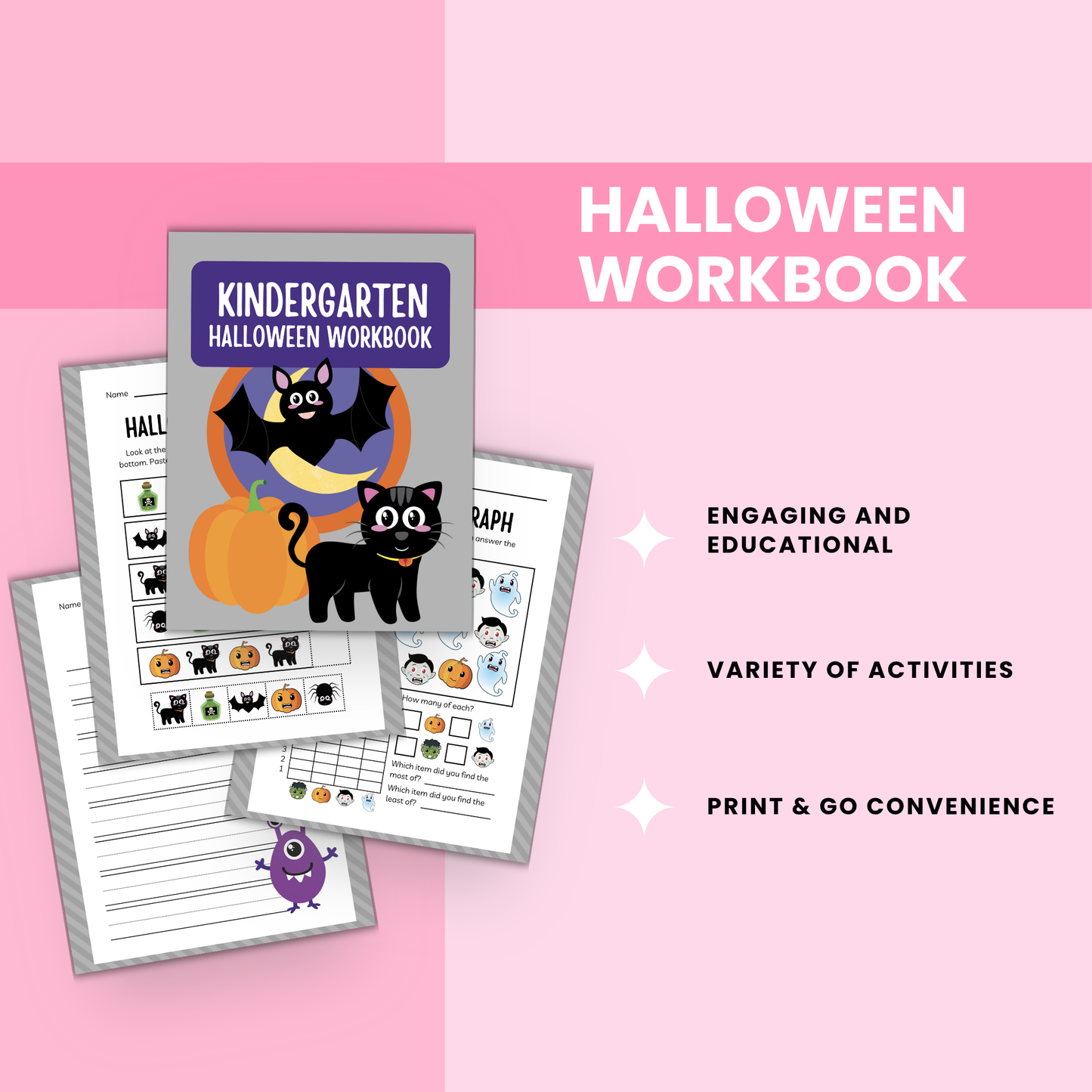 Halloween counting and writing practice worksheets for kindergarten