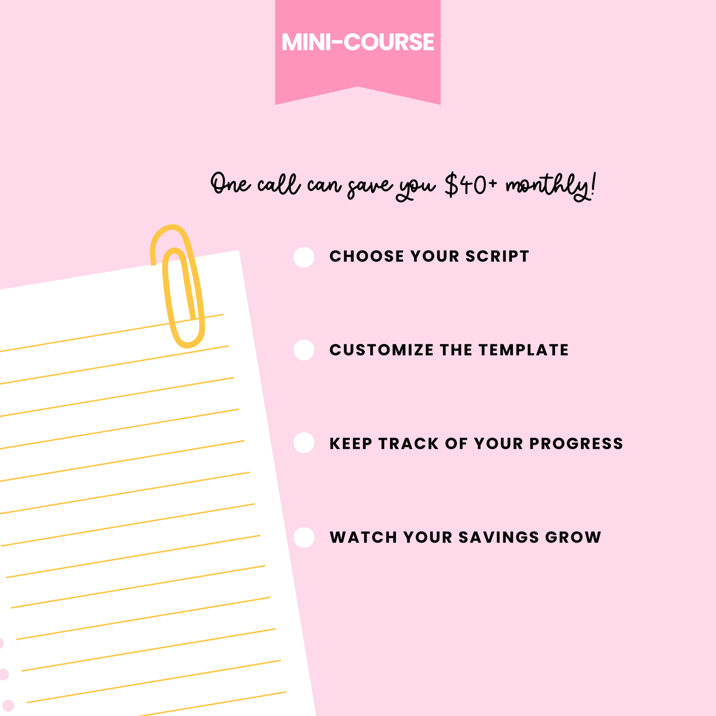 Monthly Bill Minimizer features including script templates, tracking spreadsheets, and financial tools