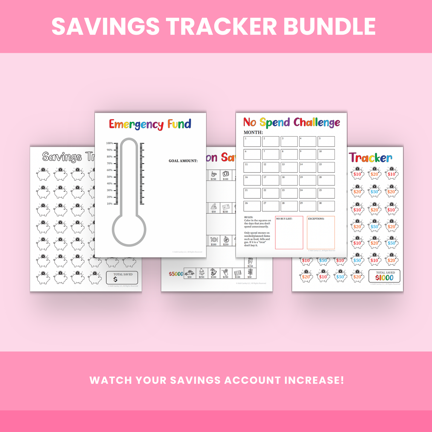 Watch your savings account grow with these printables to track how much money you are saving.