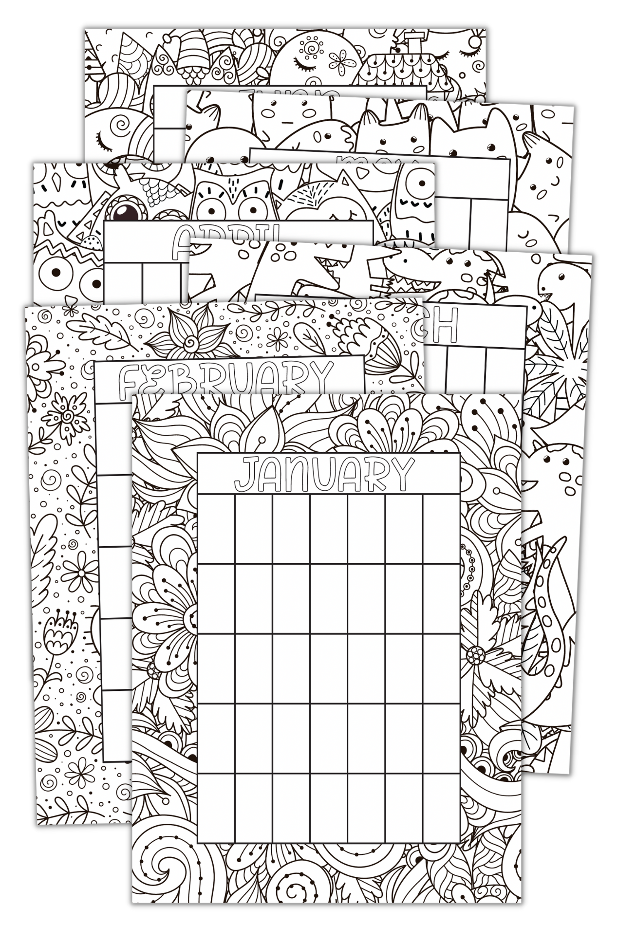 Undated Coloring Calendars - Patterns