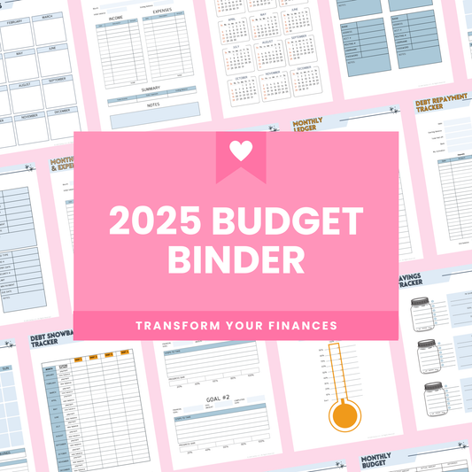 Comprehensive 2025 Budget Planner kit featuring financial trackers, goal sheets, and monthly planning templates