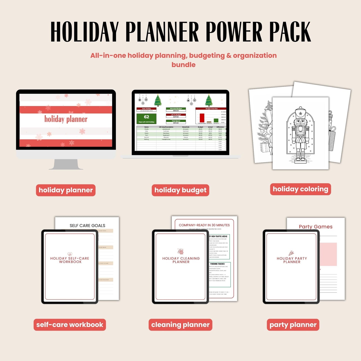 All-in-one holiday planning, budgeting & organization bundle
