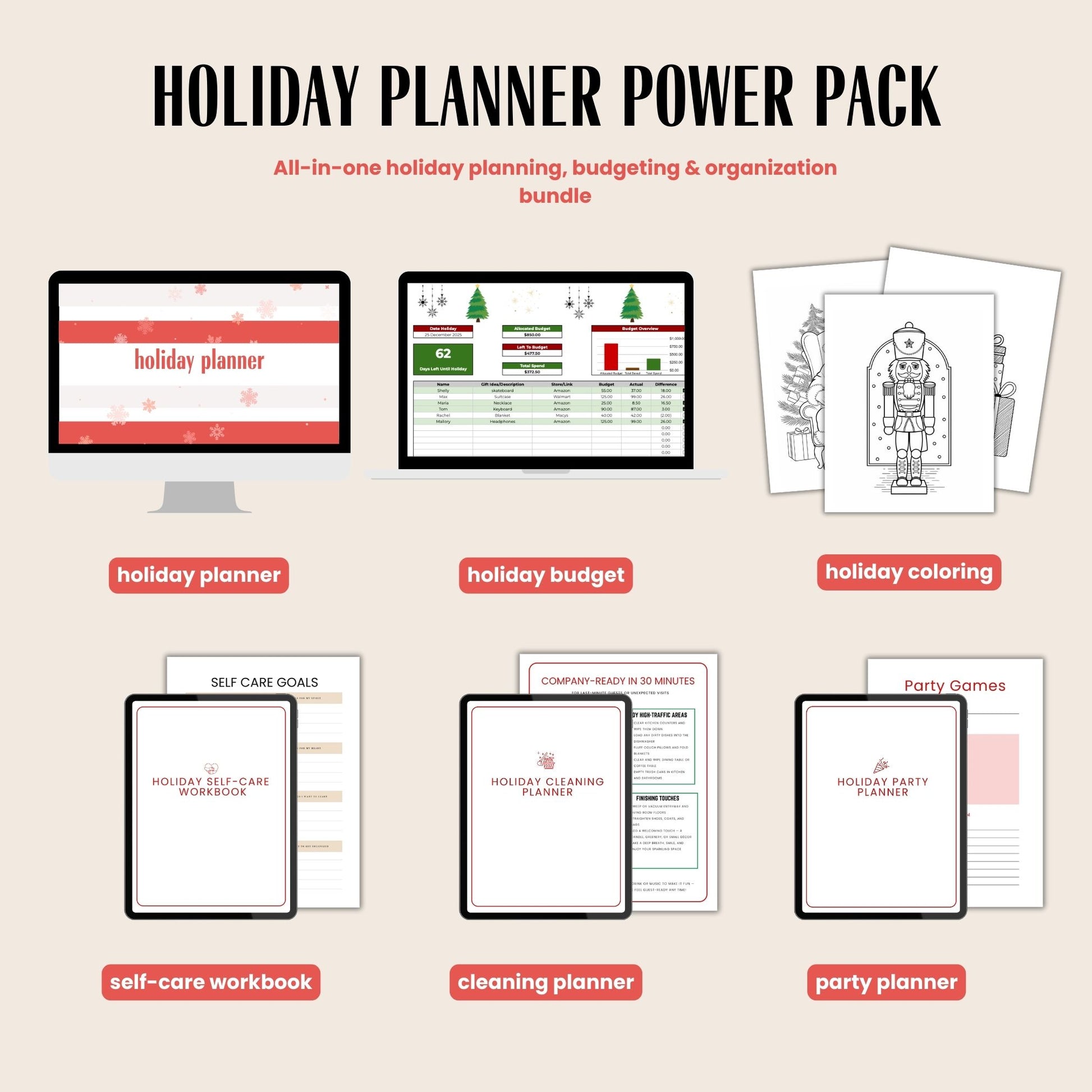 All-in-one holiday planning, budgeting & organization bundle