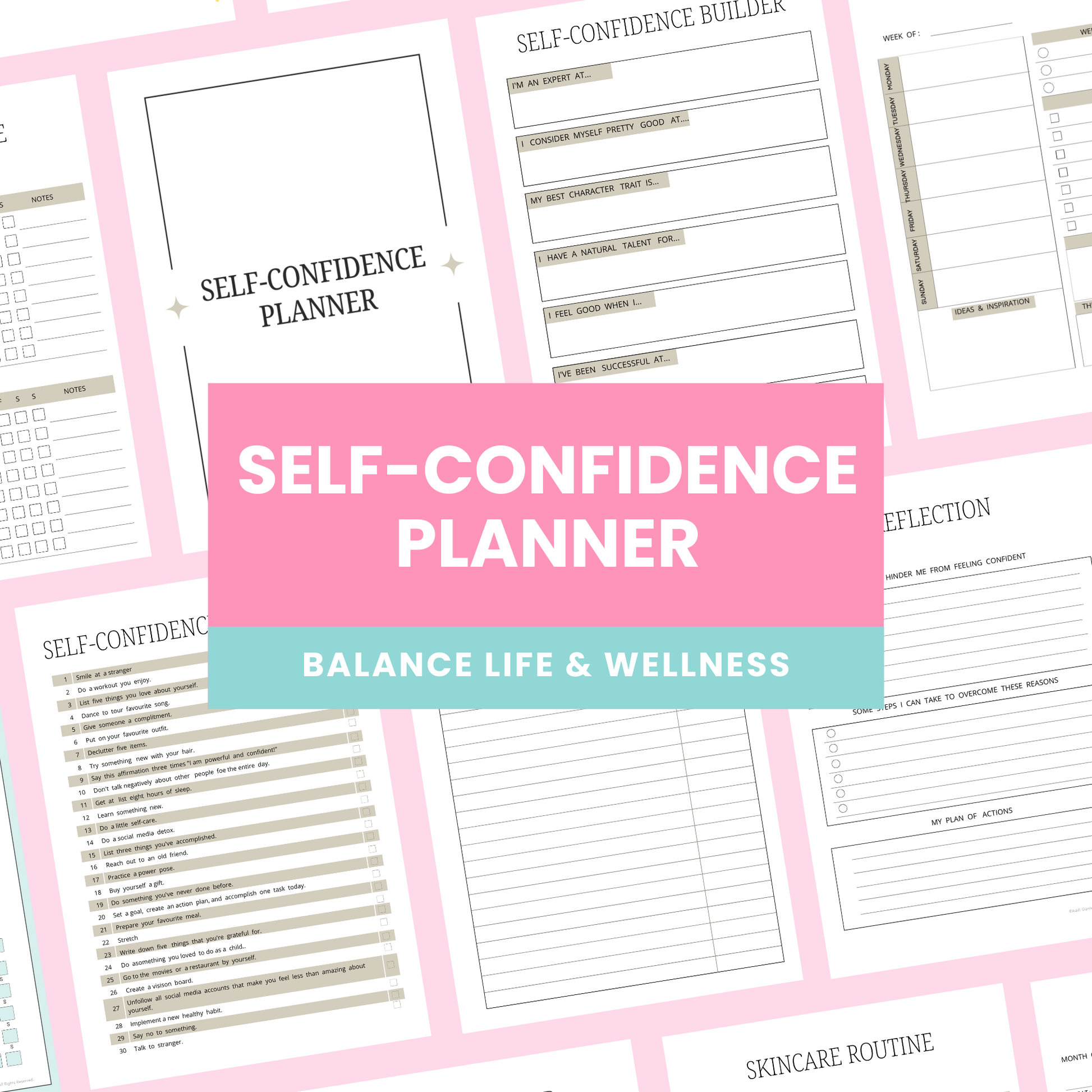 printable self-confidence planner Grow your confidence with challenges, journaling prompts, and reflection pages
