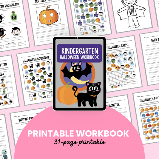 Printable Kindergarten Halloween Workbook – 31 fun educational pages for kids