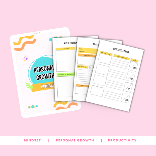 Printable Personal Growth Planner cover with soft minimalist design for self-reflection and goal setting