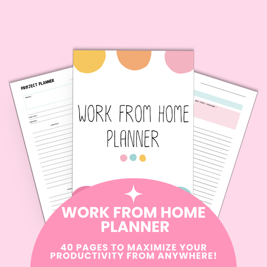 Printable Work From Home Planner cover page with minimal, modern design