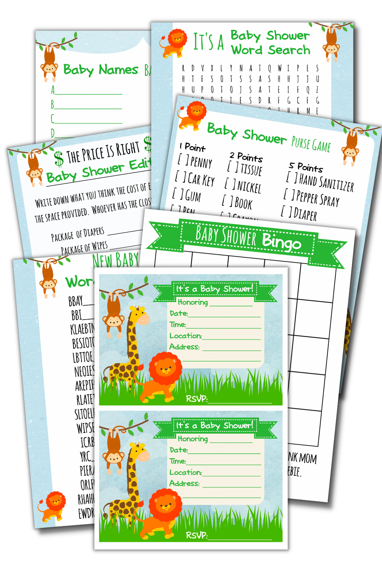 Jungle Baby Shower Printables