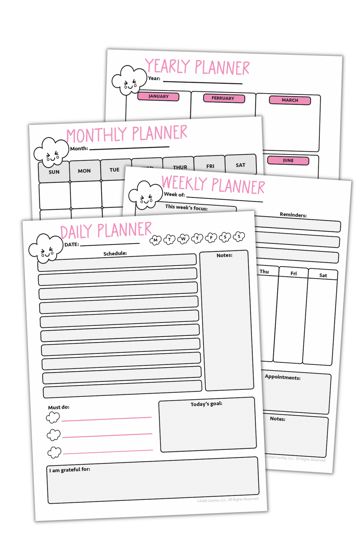 Undated Printable Planner - Clouds